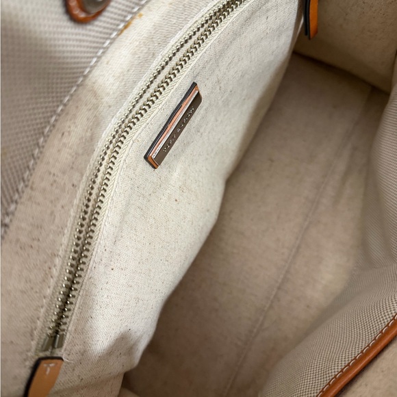 Tory Burch Beige Tote with Multicolor Striped Handles - Picture 7 of 8